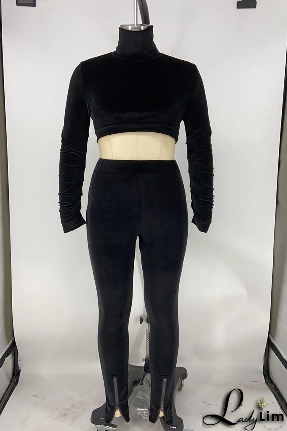 Red Sexy Solid Patchwork Turtleneck Long Sleeve Two Pieces