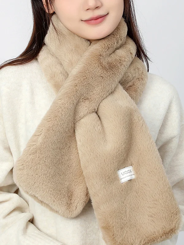 Casual Faux Fur Keep Warm Solid Color Cross Plush Shawl&Scarf