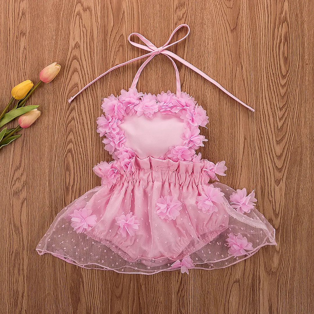 2019 Baby Summer Clothing Newborn Baby Girl Tulle Chiffon Dress Jumpsuit Bodysuit Solid Outfits Ruffled Princess Gown Clothes