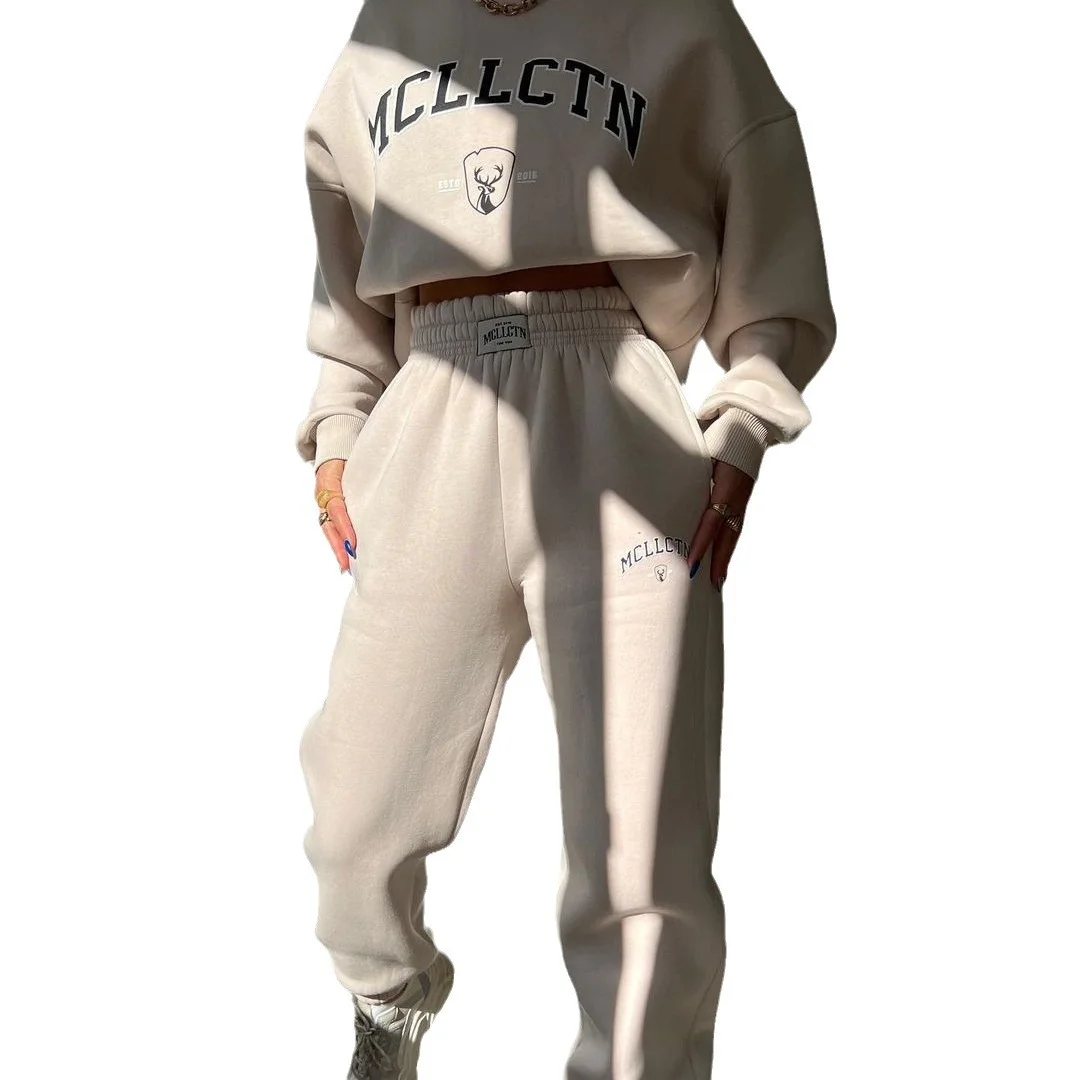 Nigikala Nigikala Women's Casual Fashion Print Thick Set Plus Velvet Long Sleeves Set