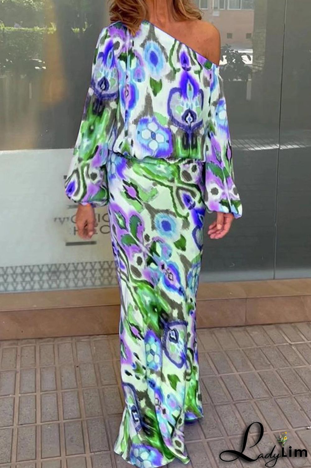 Red Fashion Casual Print Patchwork Oblique Collar Long Sleeve Two Pieces