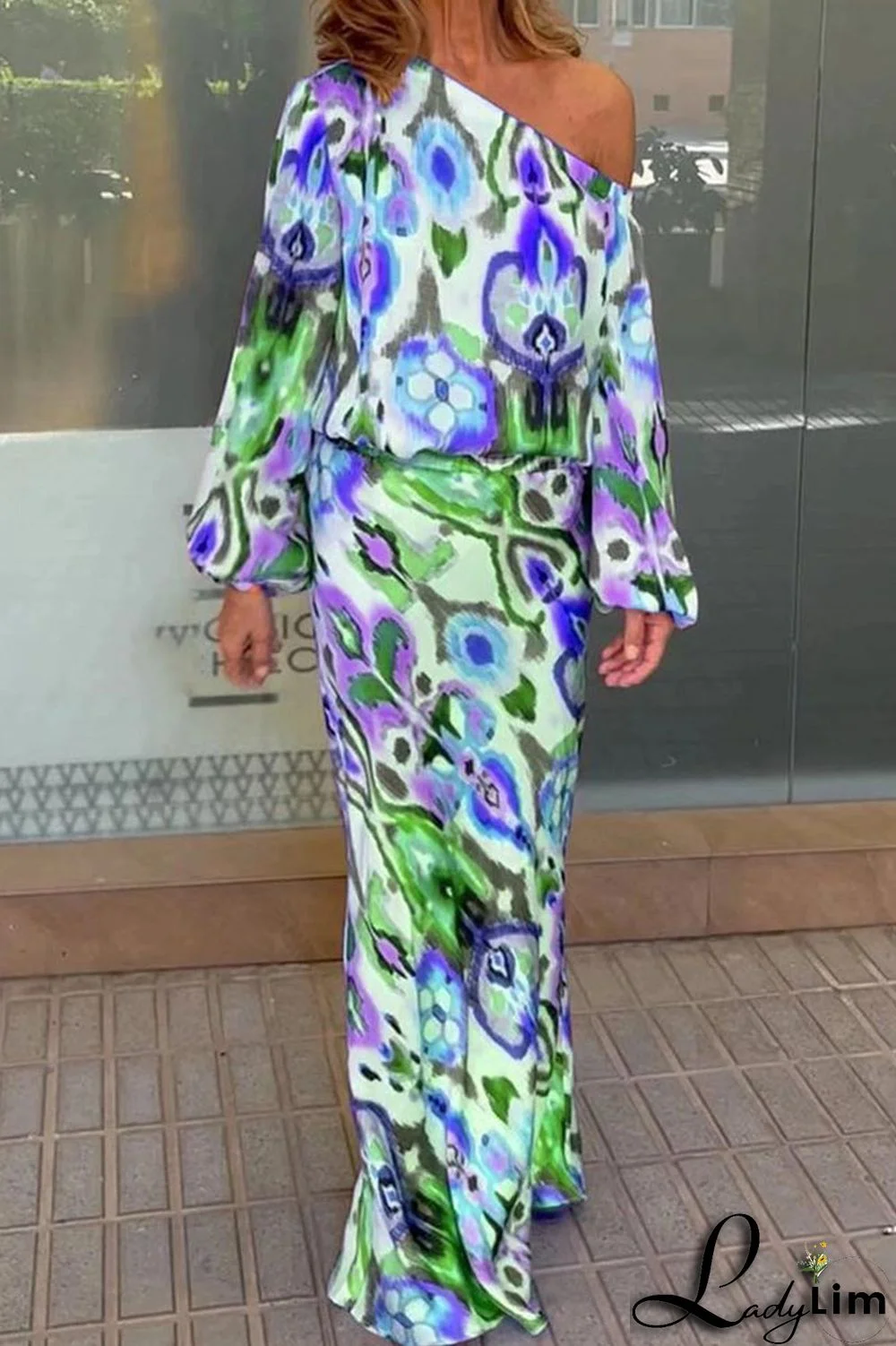 Red Fashion Casual Print Patchwork Oblique Collar Long Sleeve Two Pieces