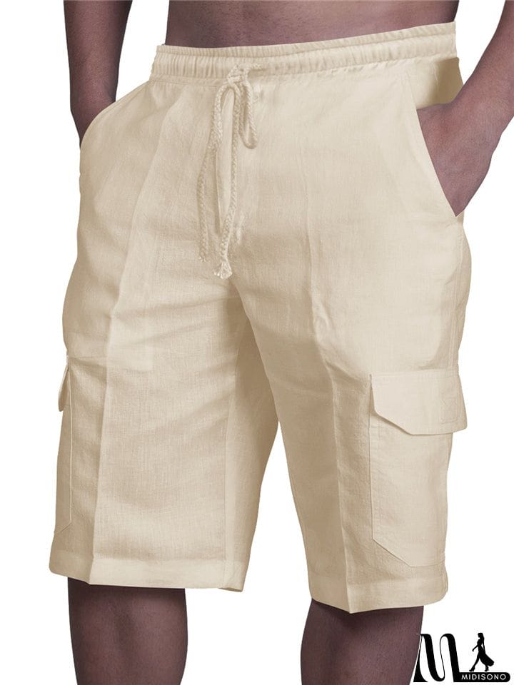 MidiSono - Drawstring Solid Color Shorts With Pockets