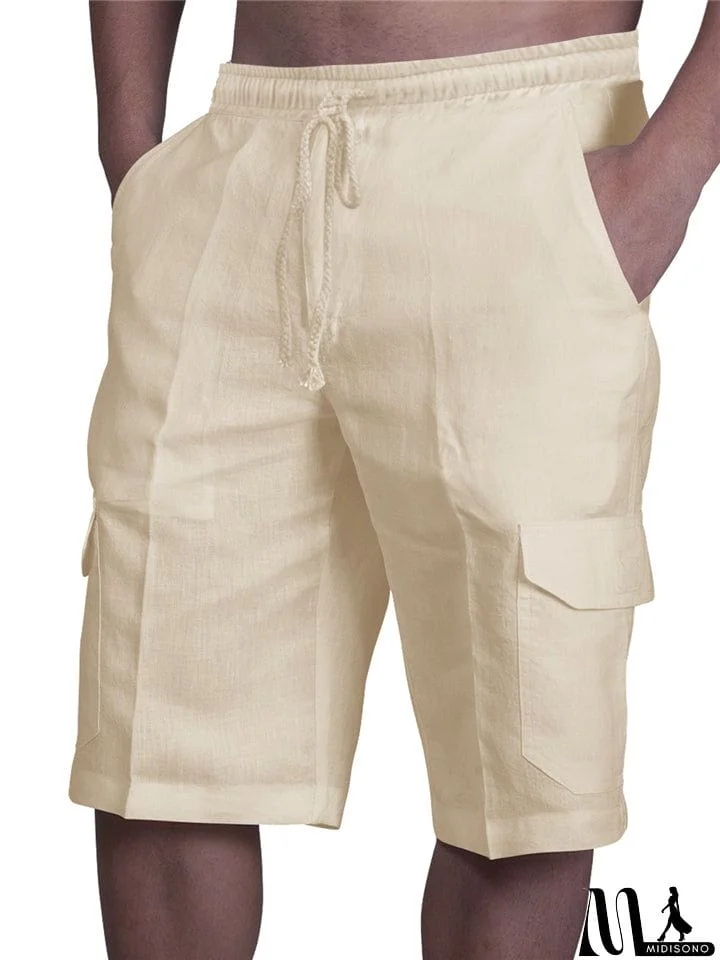 MidiSono - Drawstring Solid Color Shorts With Pockets