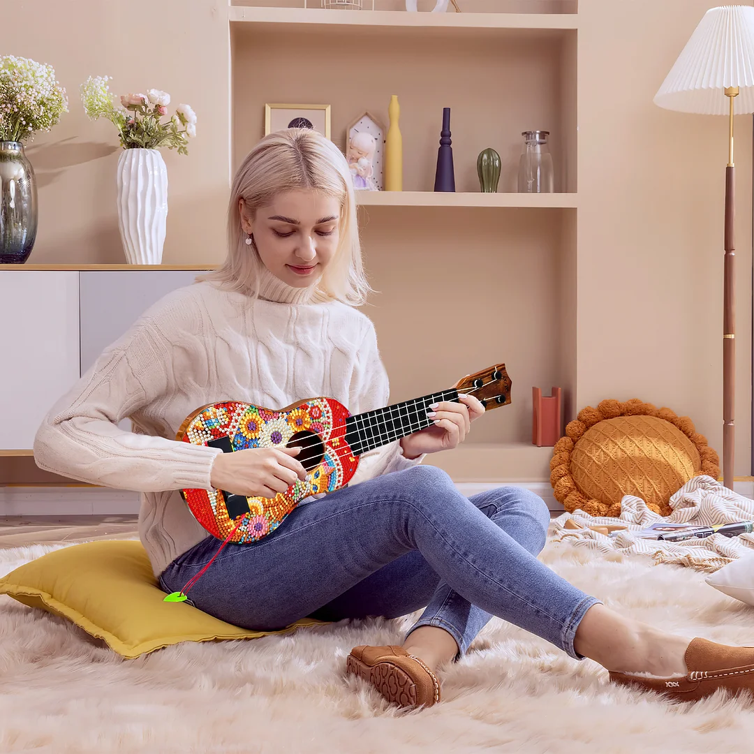 DIY Wooden Guitar Diamond Art Ornament Unique Unique Gifts for Musicians (Cat)