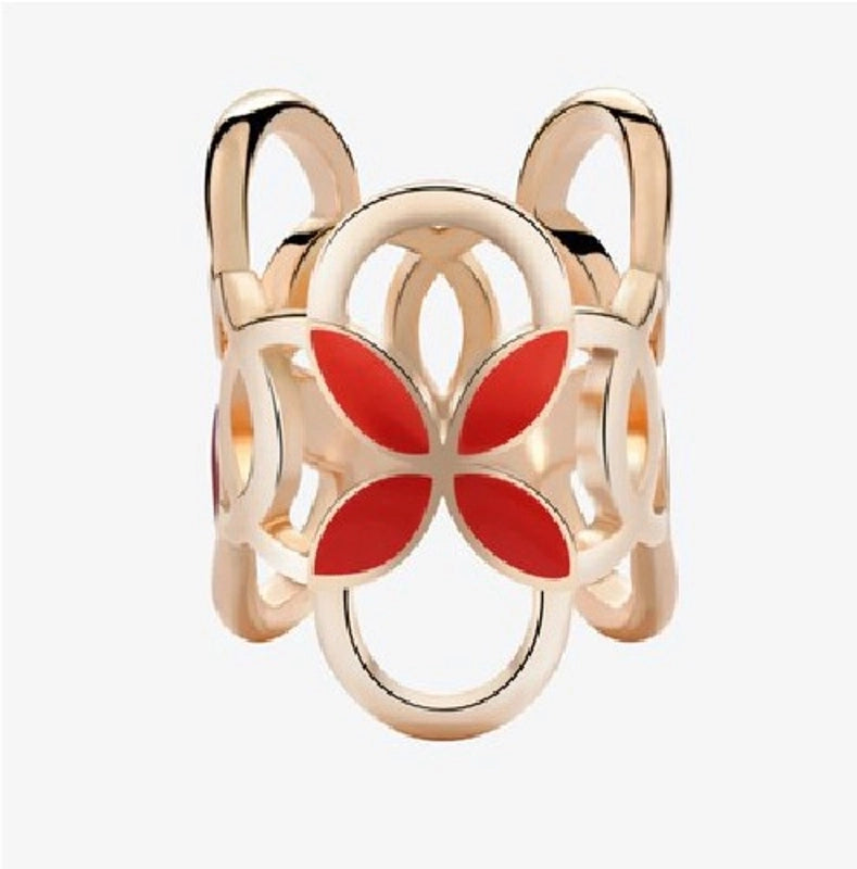 Women’s Minimalist Geometric Alloy Enamel Pearl Hollow Out Scarf Ring
