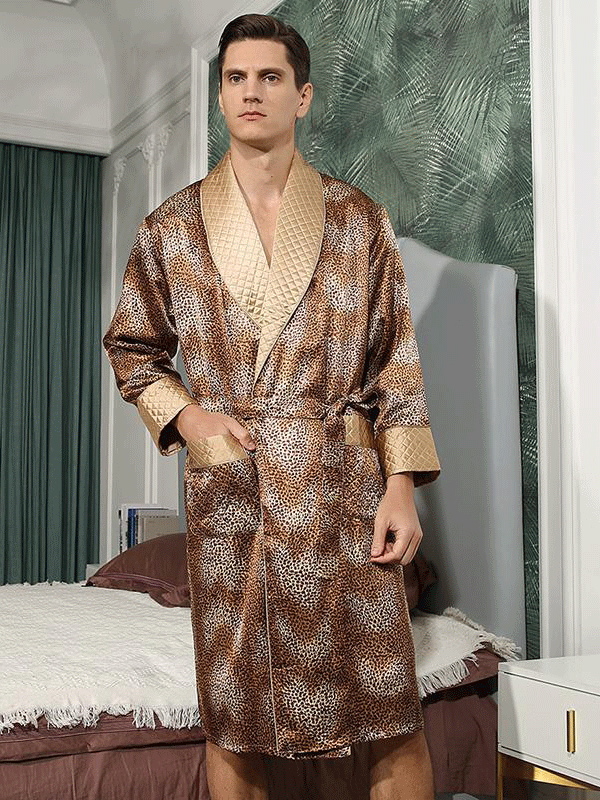 Luxurious Leopard Printed Men's Silk Robe
