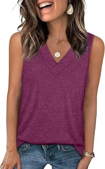 🎁Last Day Promotion 49% OFF✨Women's Sleeveless V-Neck Slimming Loose Fit Casual Tank Top T-Shirt