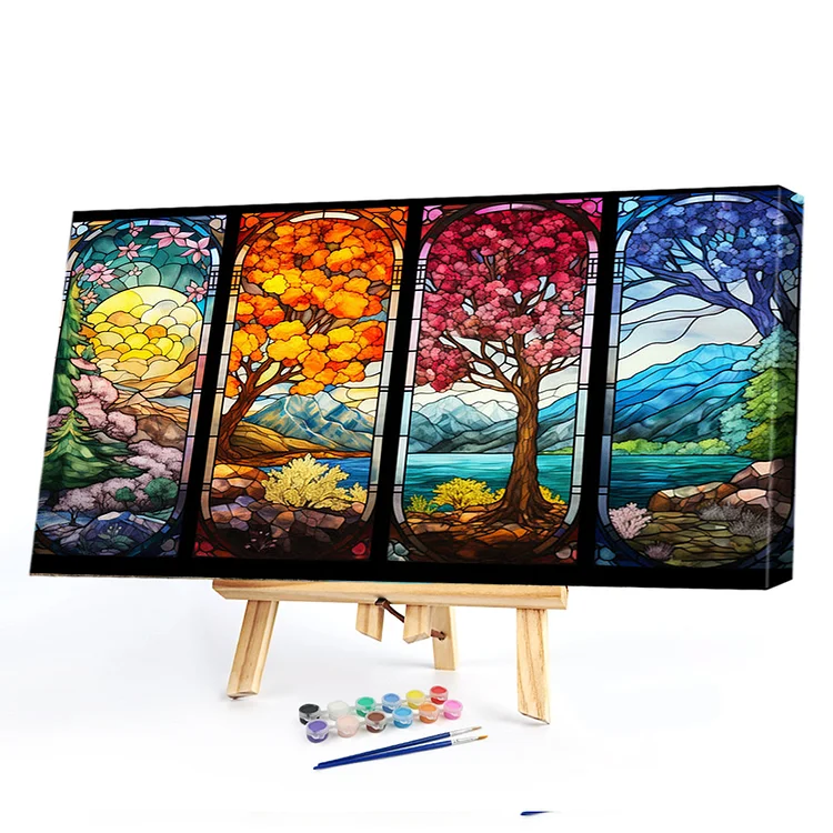 Oil Paint By Numbers - Four Seasons Scenery - 60*40CM