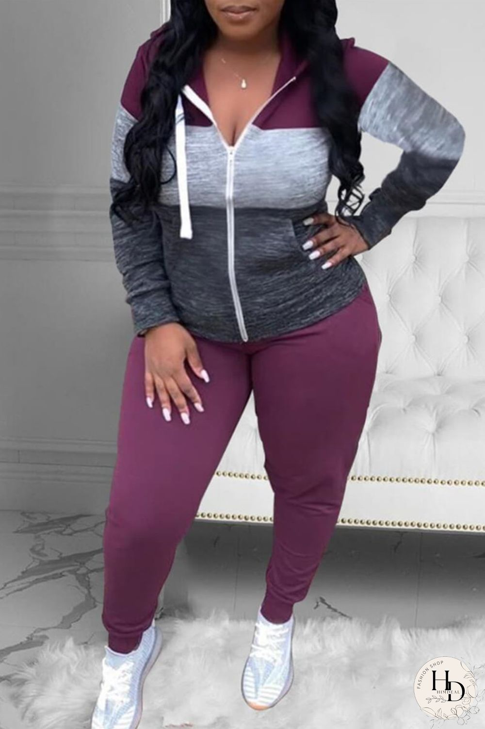 Purple Casual Sportswear Patchwork Patchwork Hooded Collar Long Sleeve Two Pieces