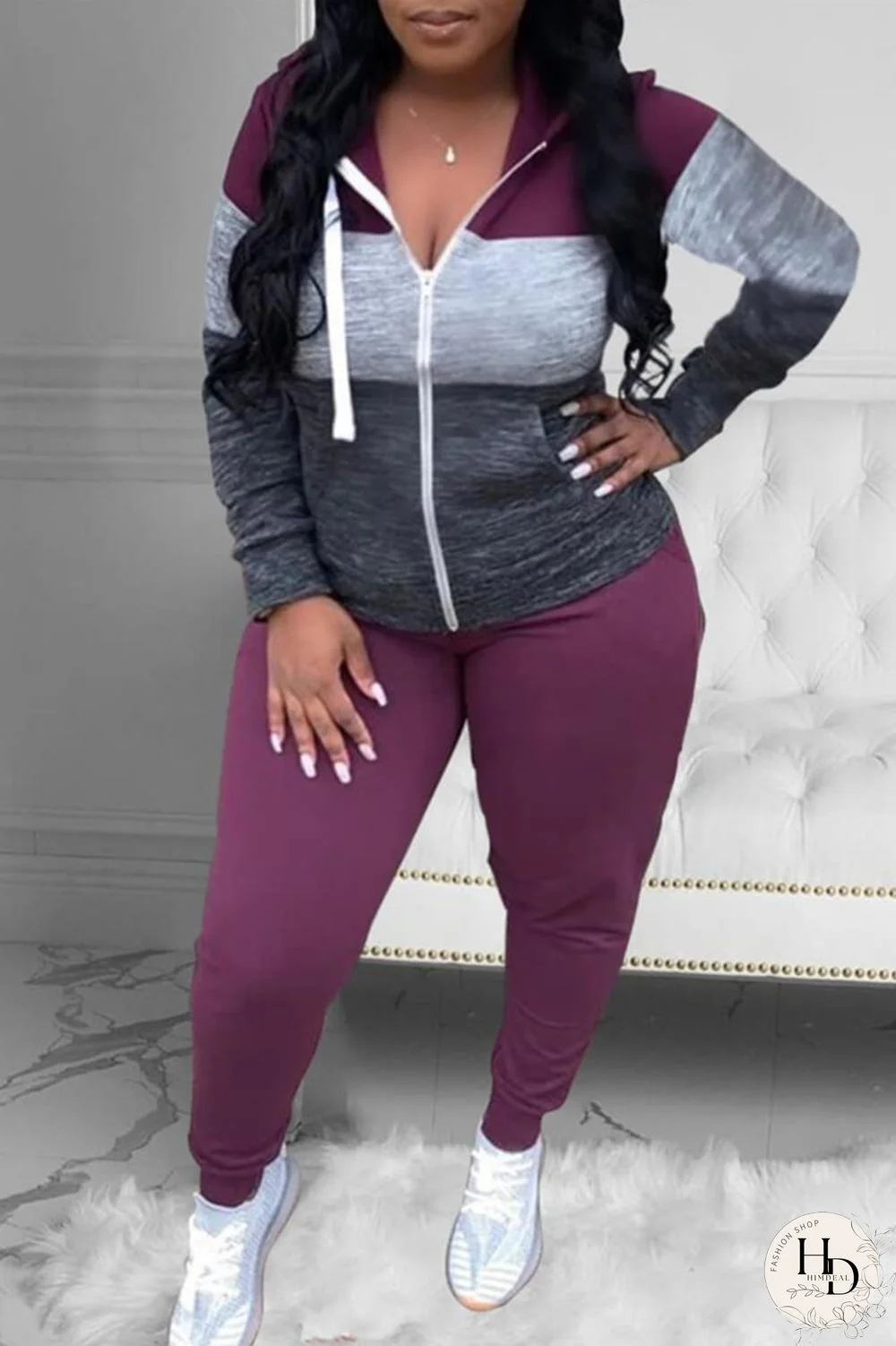 Purple Casual Sportswear Patchwork Patchwork Hooded Collar Long Sleeve Two Pieces