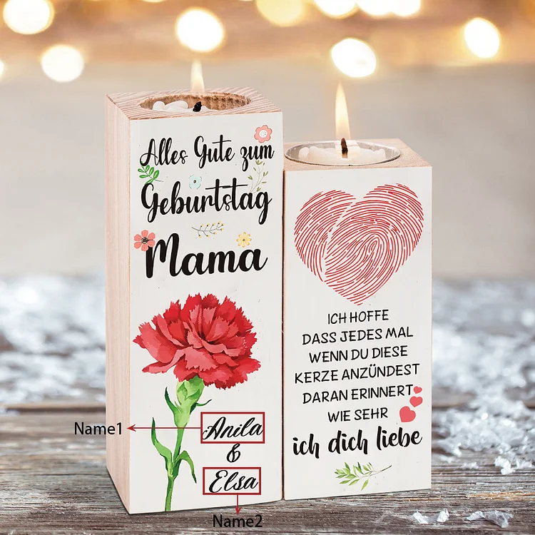 Kettenmachen Personalisierte 2 Namen Kerzenhalter-Alles Gute zum Geburtstag, Mama-Geschenk für Mutter