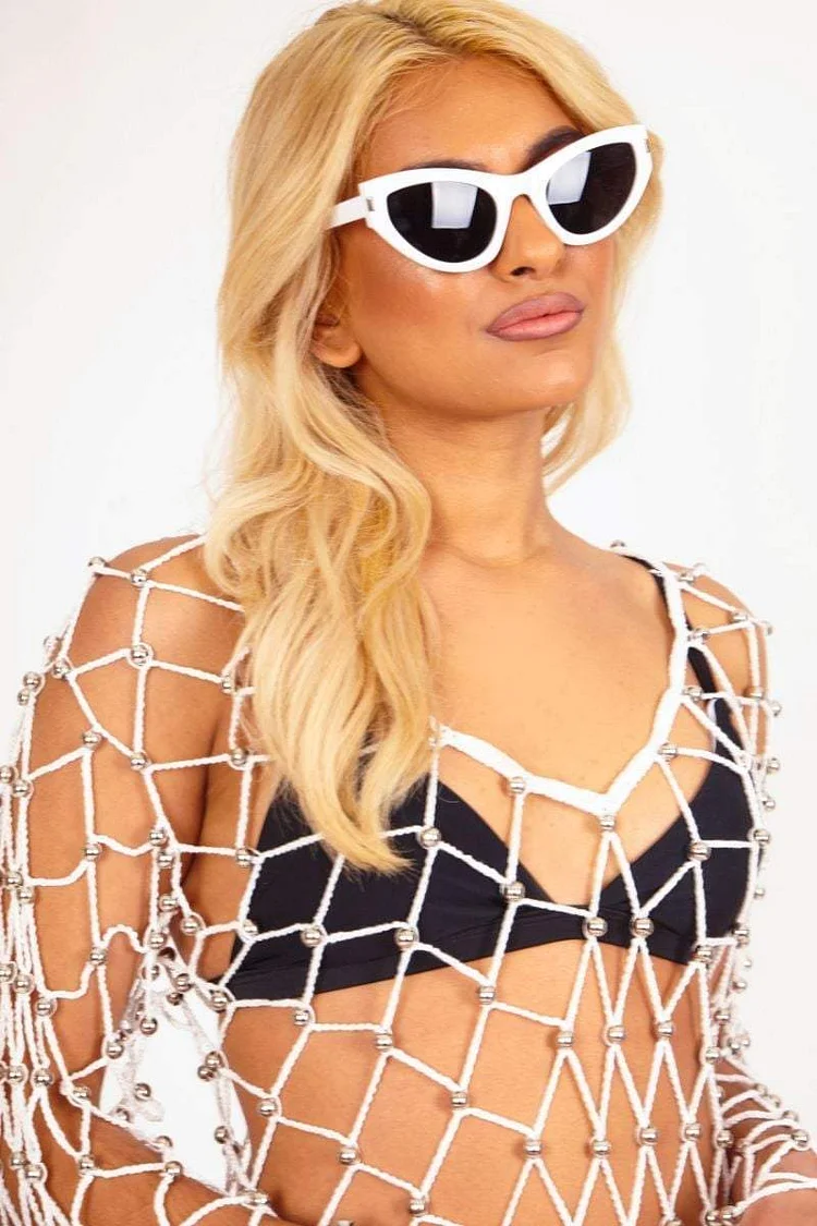 Amina White Cat-Eye Sunglasses Katch Me