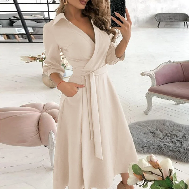Fashion Long Sleeve V-Neck Printed Dress