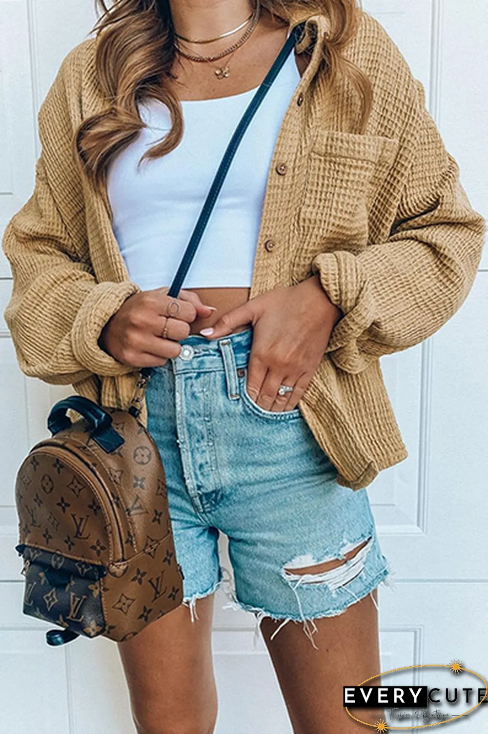 Casual Solid Pocket Buckle Turndown Collar Outerwear