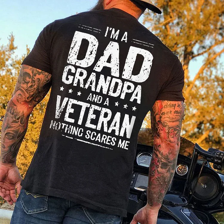 Mens Casual I'm A Dad A Grandpa And A Veteran Print Short Sleeve Tees