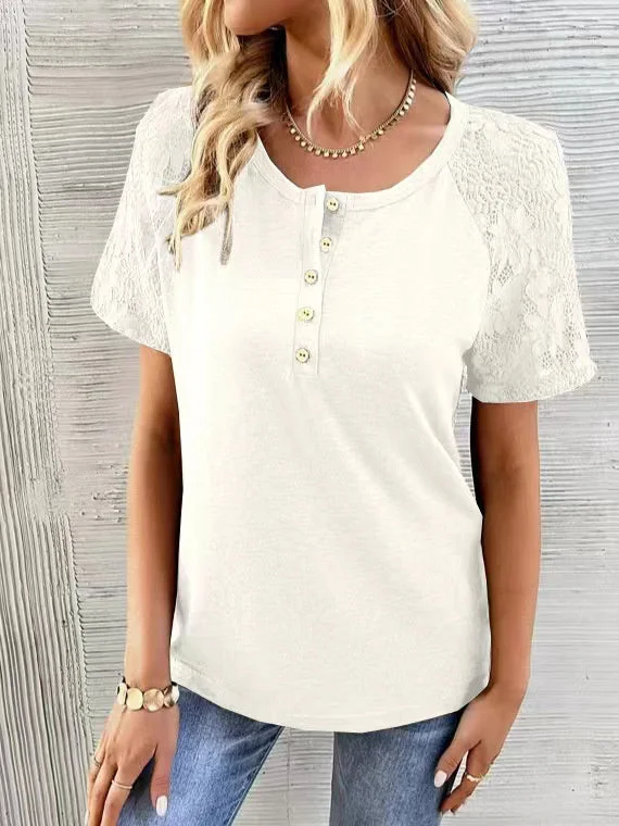 Women's Short Sleeve Scoop Neck Lace Tops