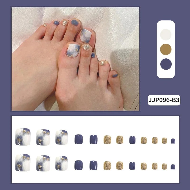 24pcs Fake French ToeNails With Glue Type Removable Square Short Paragraph Nude Color Fashion Manicure False ToeNails Press On D