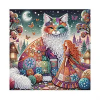 Winter Village Patchwork Cat - Pearls Painting