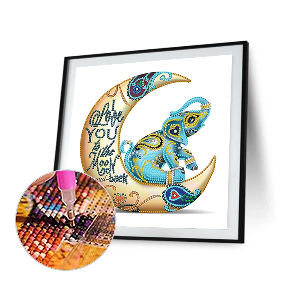 Diamond Painting - Partial Special Shaped Drill - Moon Elephant(30*30cm)
