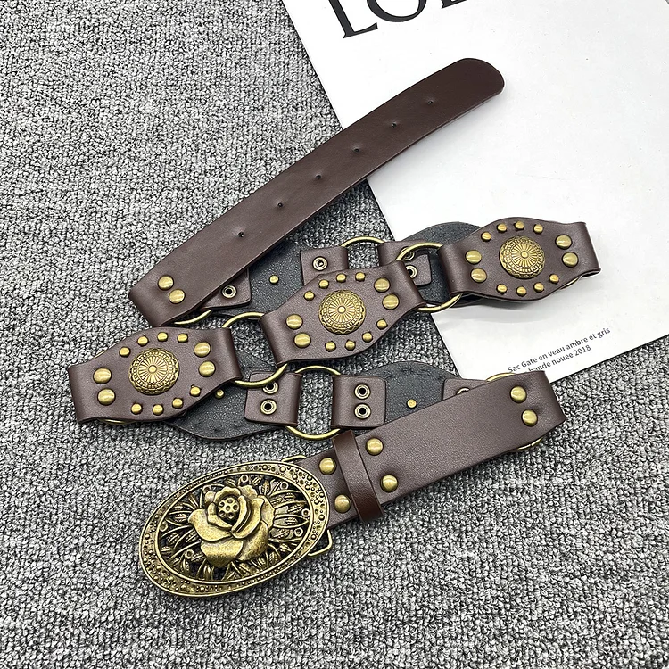 Personalized Western Cowboy Style Metal Ring Buckle Belt