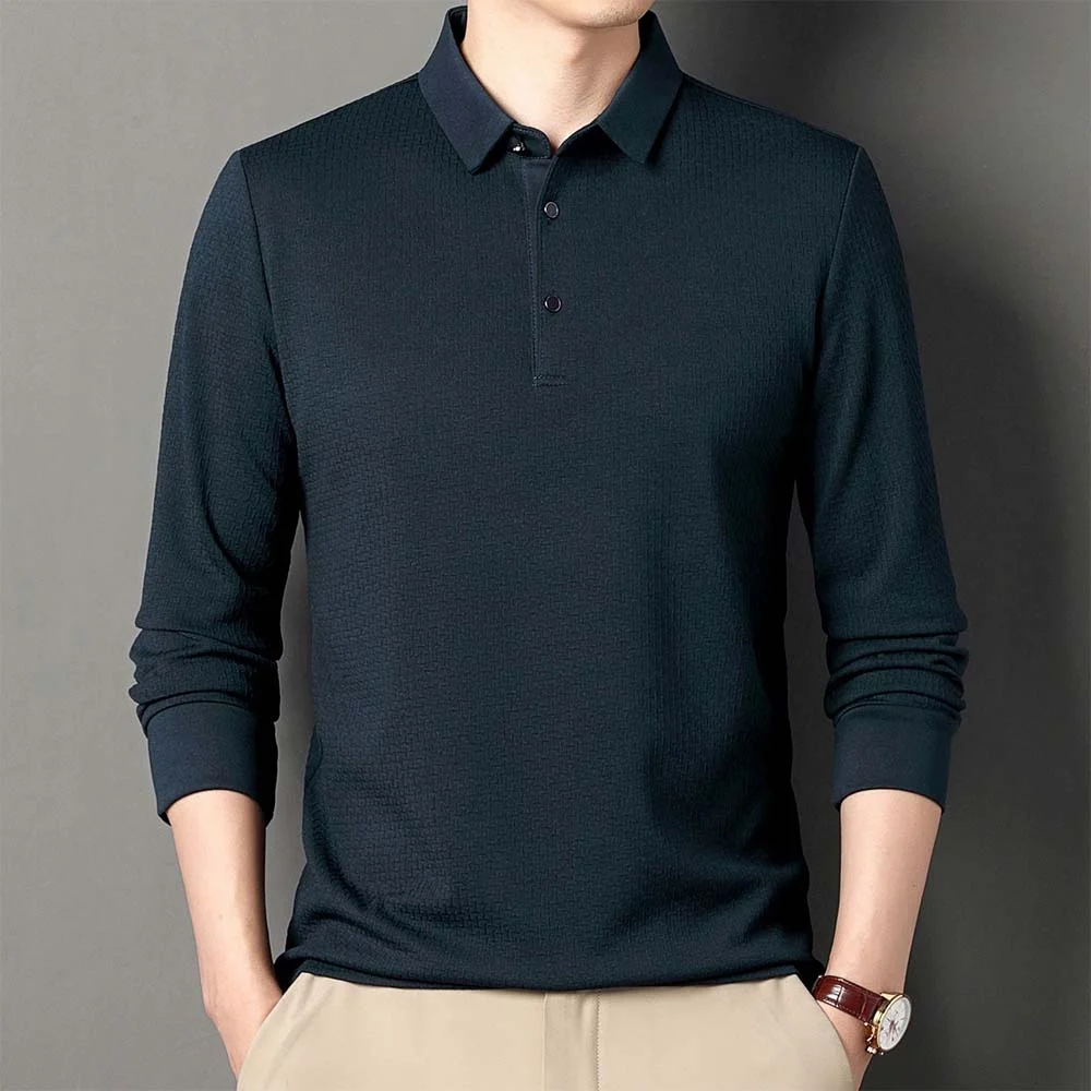 Smiledeer Fashionable Business Men's Long Sleeve Jacquard Polo Shirt