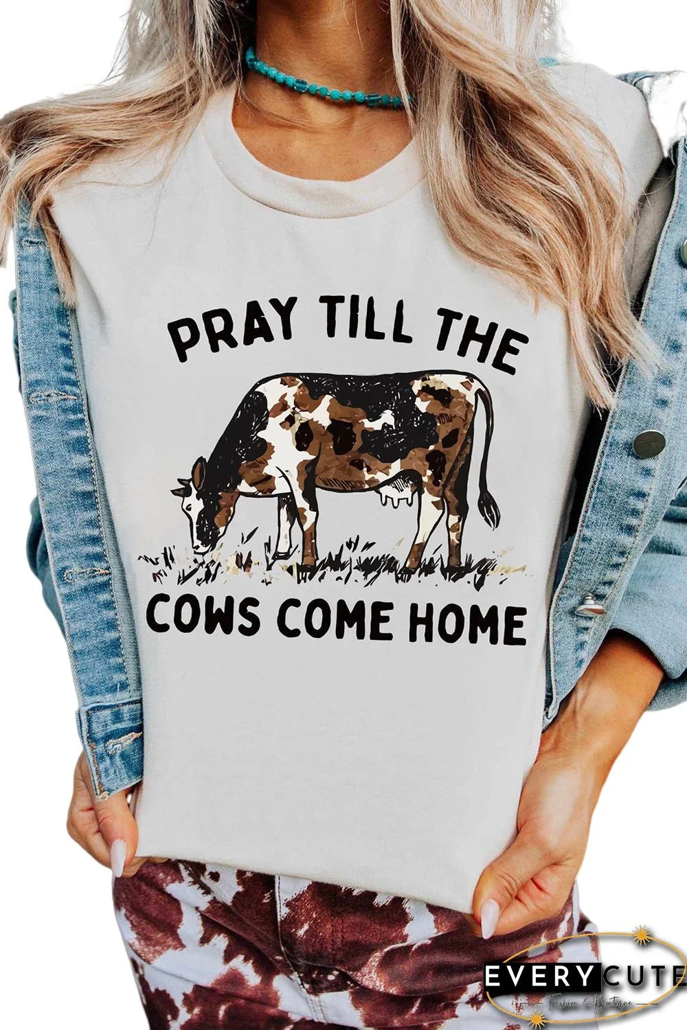White Pray Till The Cows Come Home Graphic T Shirt