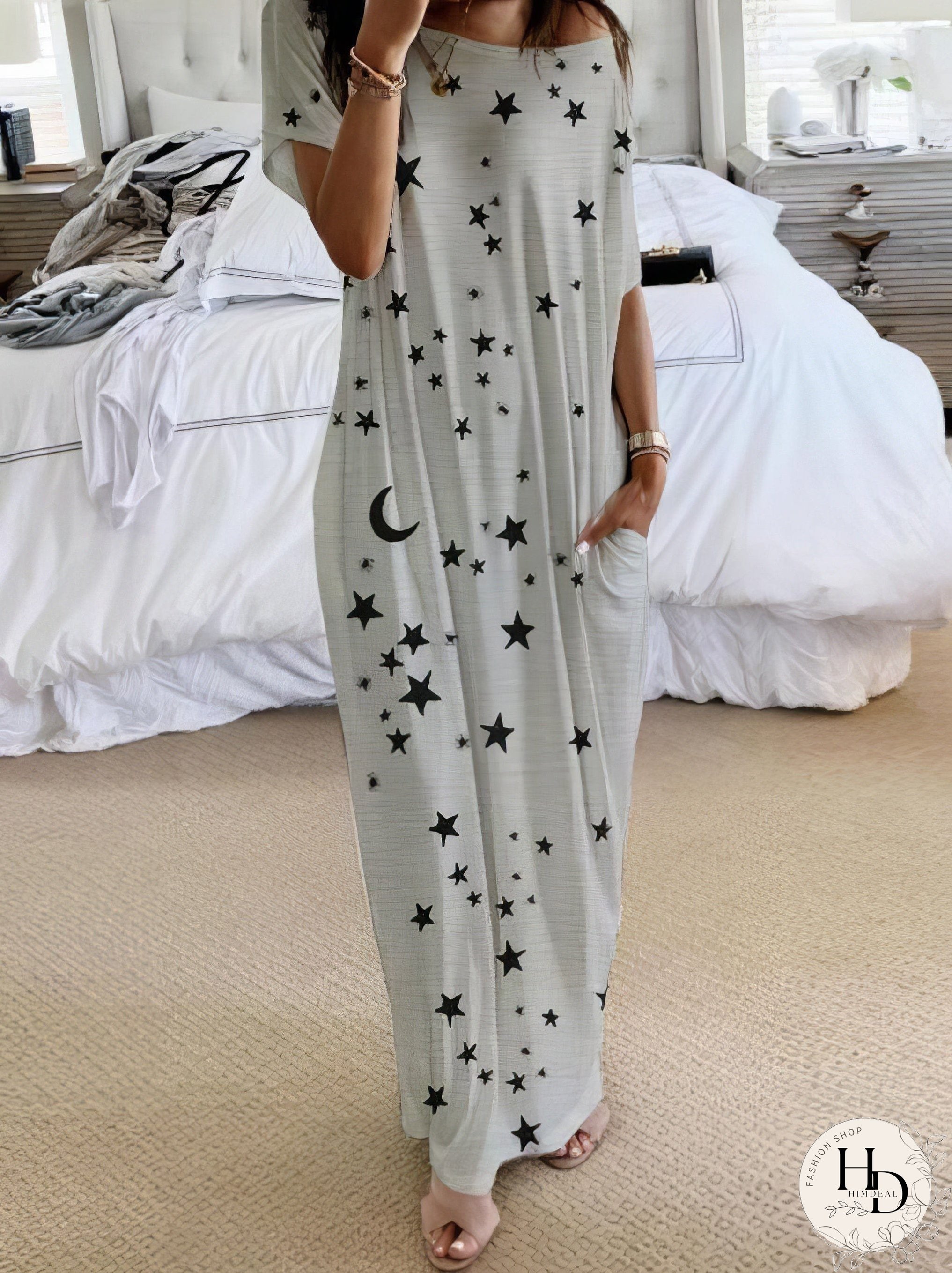 Starry Night Short Sleeve Maxi Dress