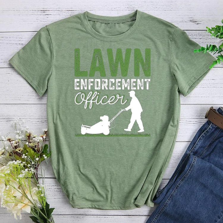 lawn mowing enforcement officer Round Neck T-shirt