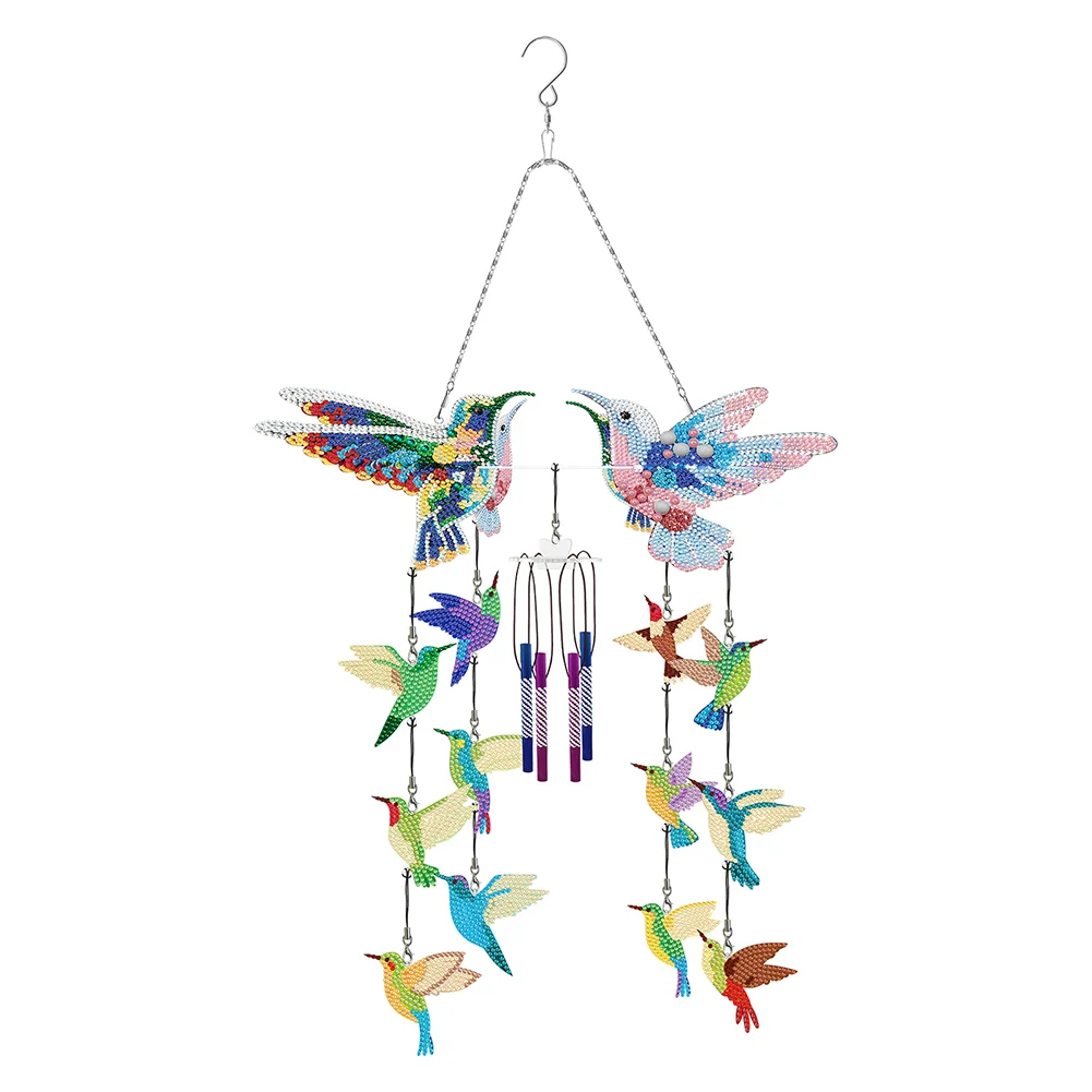 DIY  Flying Bird Double Side Wind Chime Diamond Art Hanging Pendant Home Decor