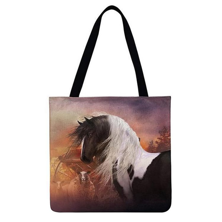 【Limited Stock Sale】Linen Tote Bag - Modern Animal Running Horse