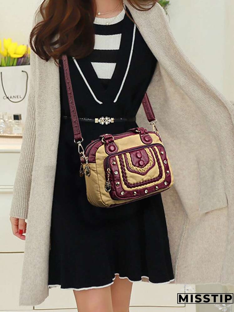 Colorblock Rhinestone Decor Shoulder Bag