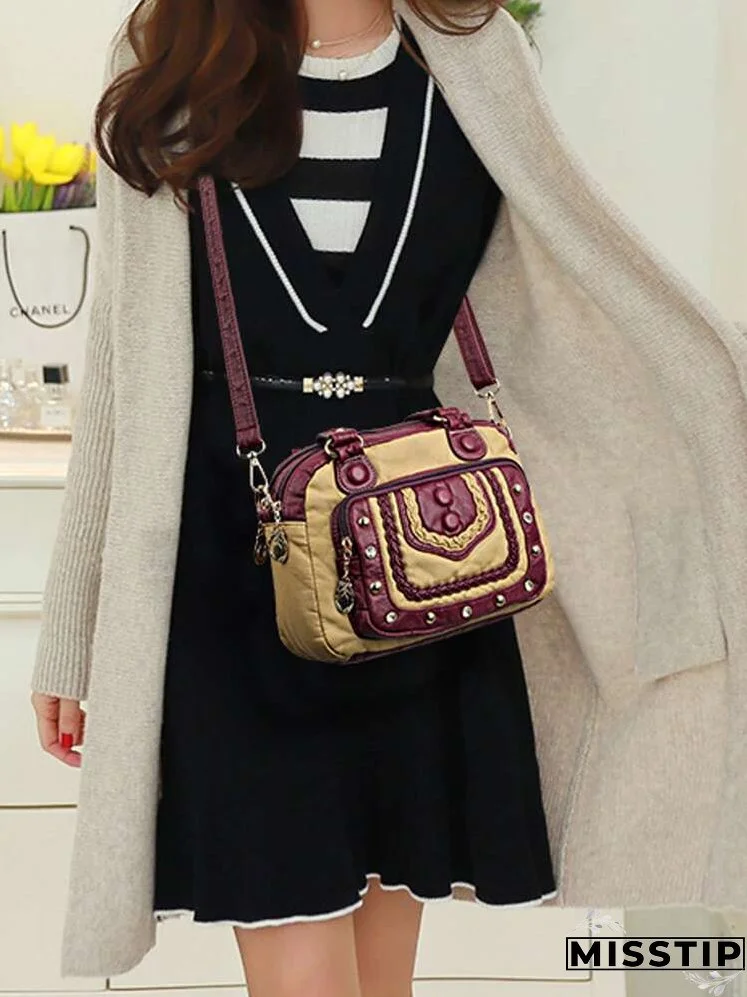 Colorblock Rhinestone Decor Shoulder Bag