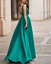 Women's Green Elegant Satin Maxi Dress - 01