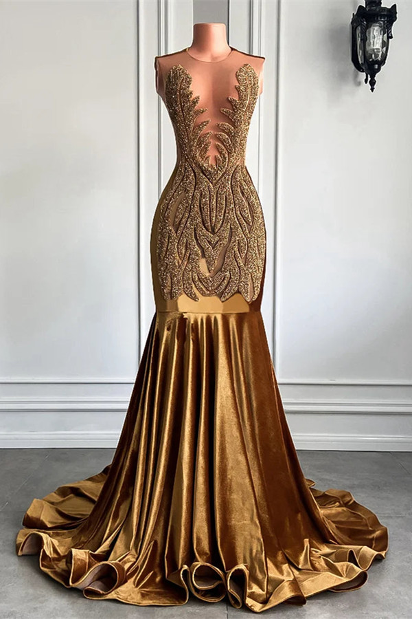Bellasprom Scoop Sleeveless Mermaid Prom Dress Velvet With Beads Bellasprom