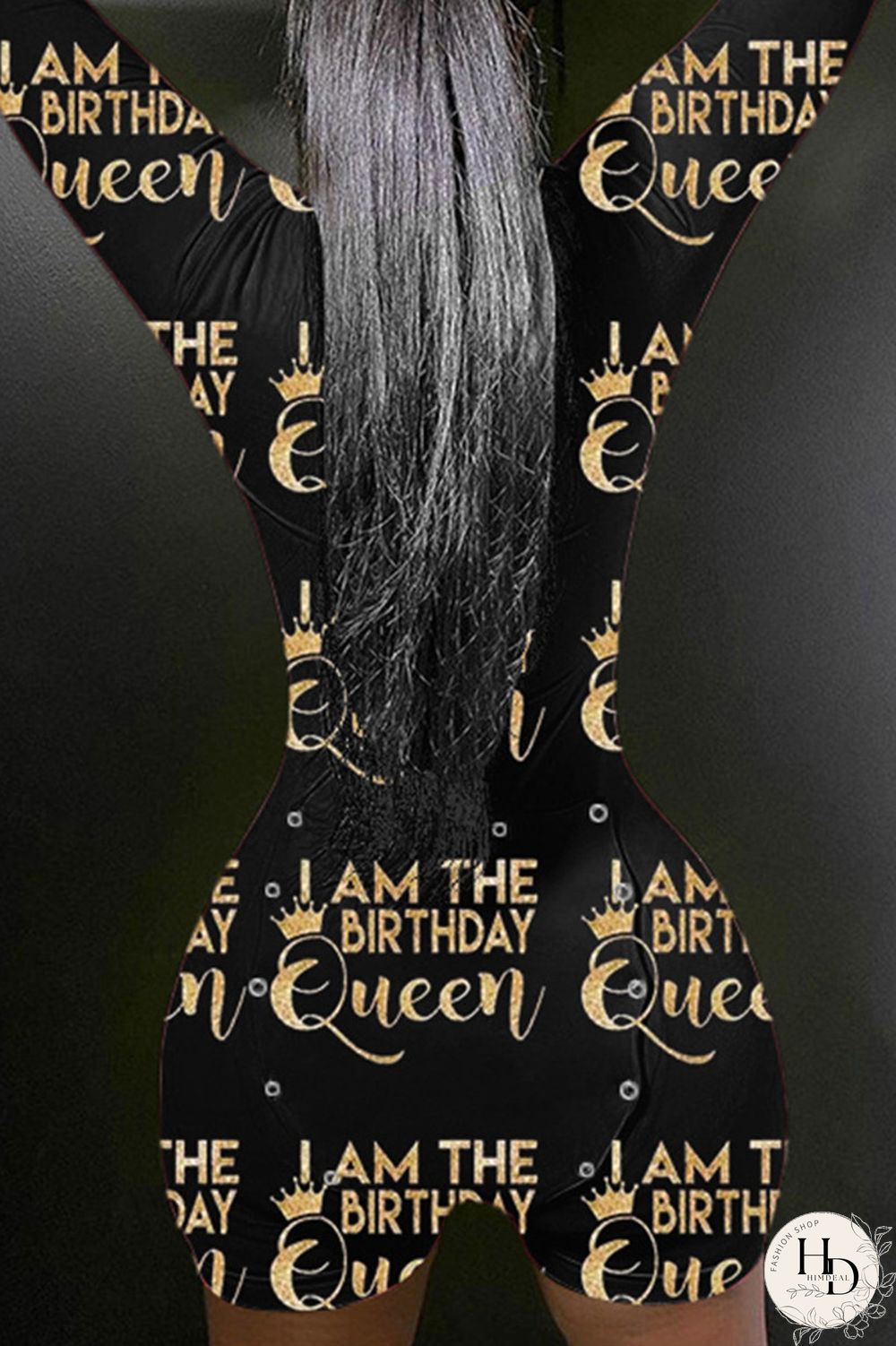 Black Gold Casual Living Print Basic V Neck Skinny Romper