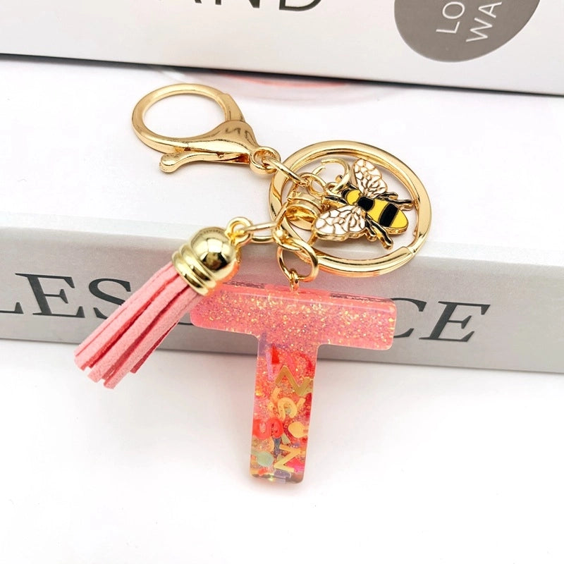 Retro Classic Style Letter Bee Resin Women’s Bag Pendant Keychain