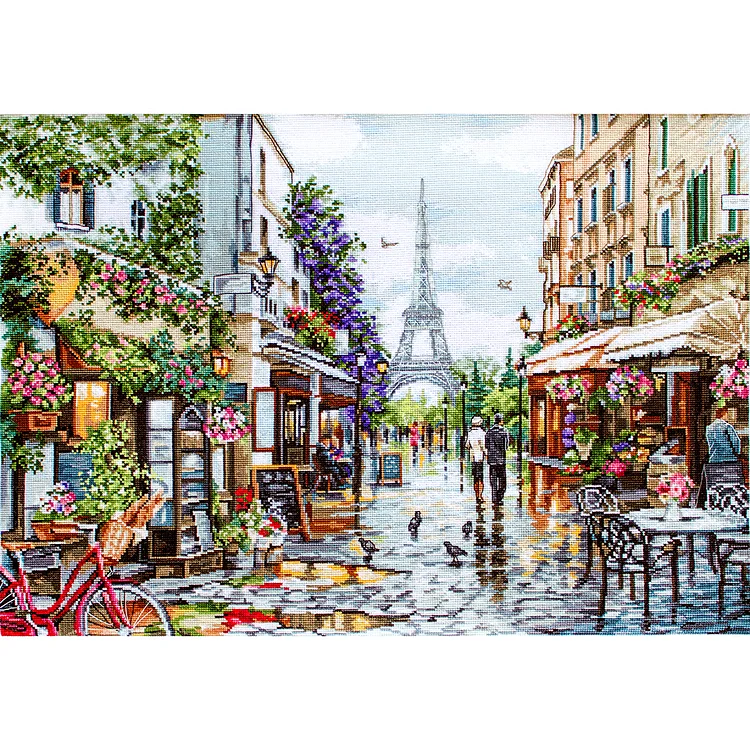 Joy Sunday Landsacpe Paris Streets 11CT Stamped Cross Stitch 50*40cm