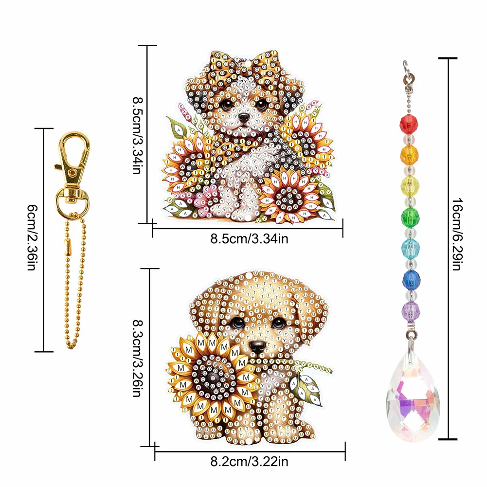 2Pcs 5D DIY Diamond Painting Sun Catcher Crystal Painting Ornaments (Puppy)