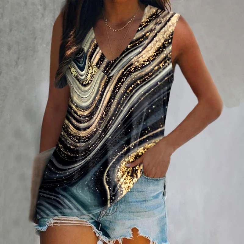 Golden Marble Texture Printed Casual Vest