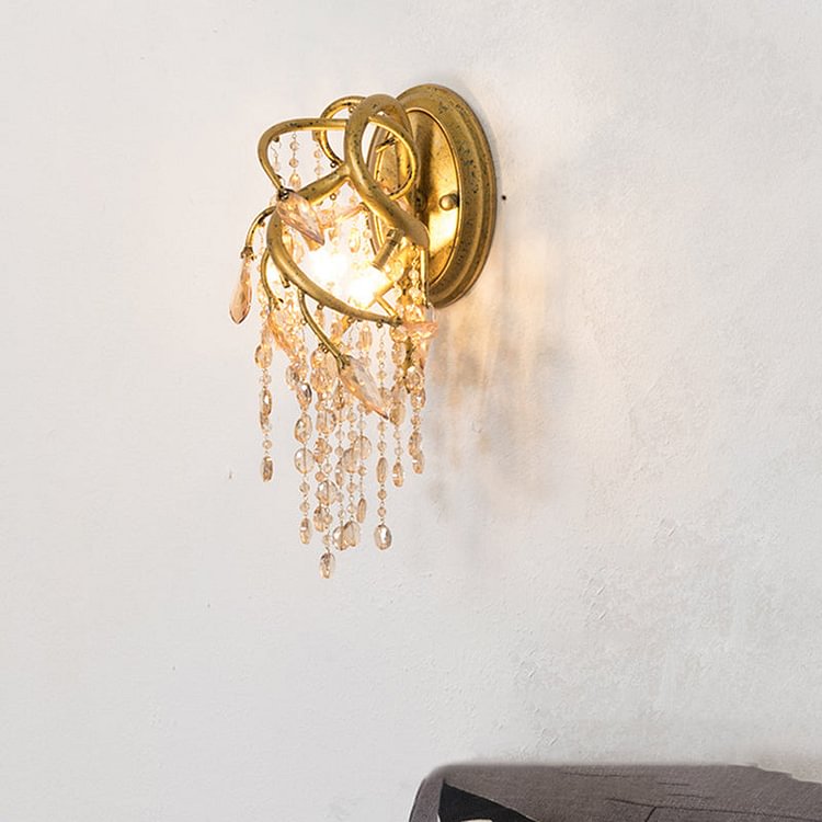 Decorative Branch Wall Mount Lighting 2 Lights Translucent Crystal LED Wall Lamp in Brass