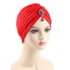 Plain Colors Pleated Knot Hat Rhinestone Pendant Cap