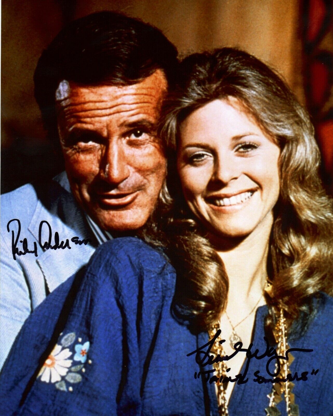 Lindsay Wagner & Richard Anderson (1926-2017) Original Autographed 8X10 Photo Poster painting