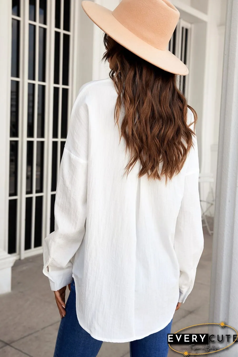White Buttoned Long Sleeve Shirt with Pocket