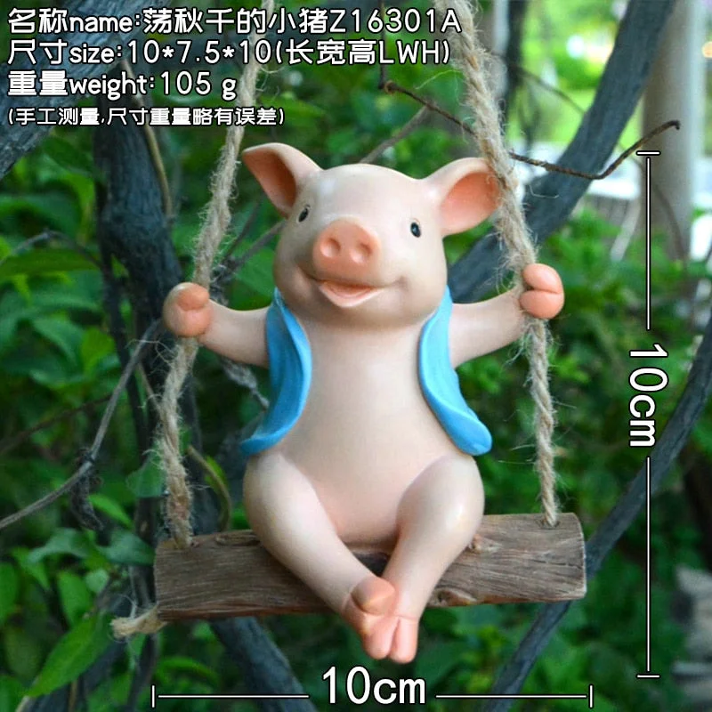 Creative Bunny Dragon Figurines Swing Animal Hanging Ornaments Fairy Garden Micro Landscape Pendant Resin Craft Scene Decoration