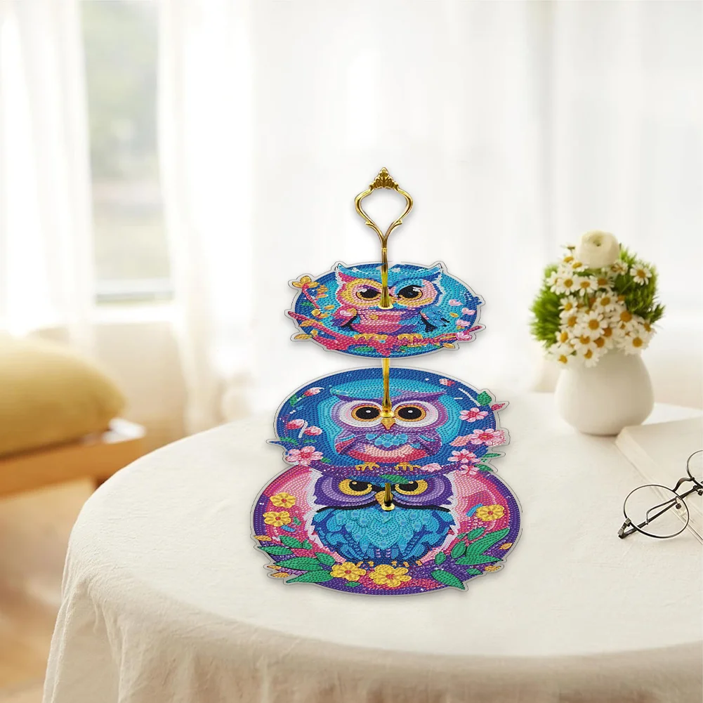 3 Tier Owl Diamond Painting Serving Tray Storage Rack for Adults Beginners