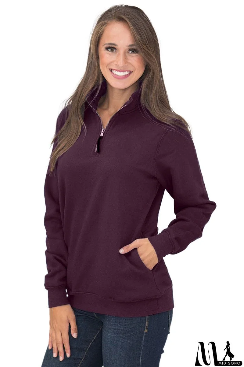MidiSono - Pocket Style Quarter Zip Sweatshirt