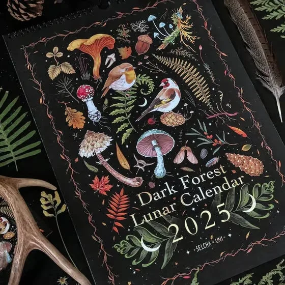 2025 New Dark Forest Lunar Calendar Wall Animal Calendars with 12 Original Illustrations