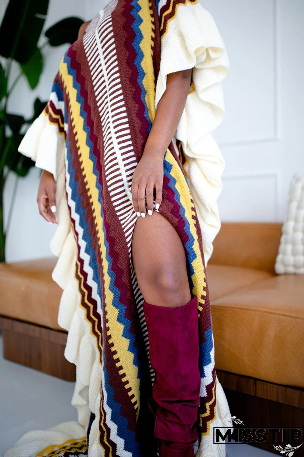 Blue Casual Print Patchwork Flounce Slit O Neck Straight Dresses