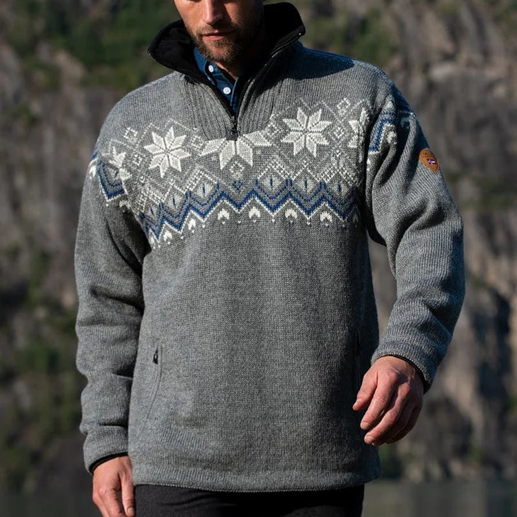Comstylish Vintage Warmth Fongen Knit Jacquard Icelandic Half Zip Collar Sweater（Unisex ）